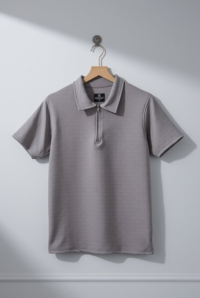 Zipper Polo T-Shirt  Designer Fabric Polycotton